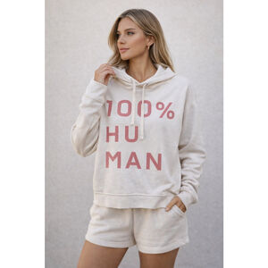 Everlane 100% Human Graphic Hoodie Sweatshirt Large Cream Pink Pullover